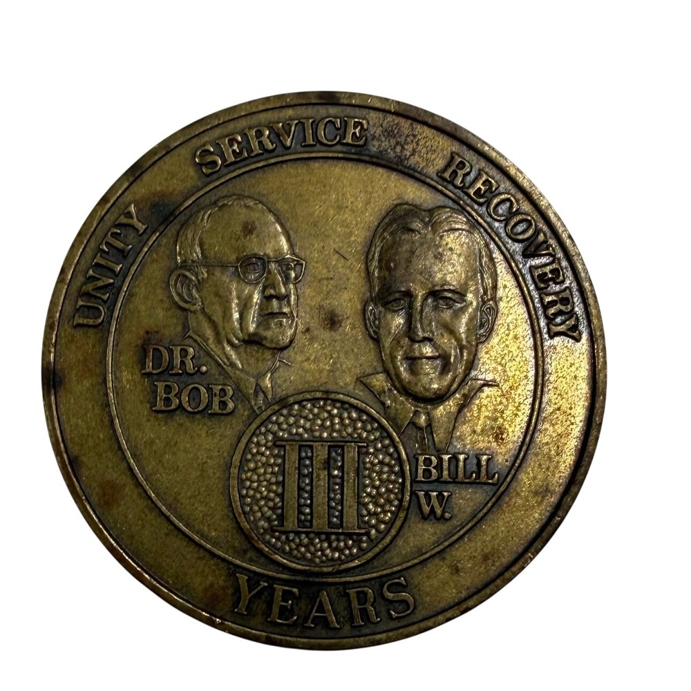 Alcoholics Anonymous 3 Year Sobriety Coin Dr Bob Bill W Bronze Medallion Token